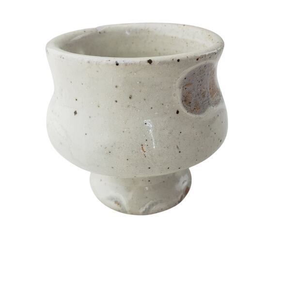 Handmade Clay Vase Small Beige & White Collectible Spotted Nature Vibe Modern - Picture 3 of 8